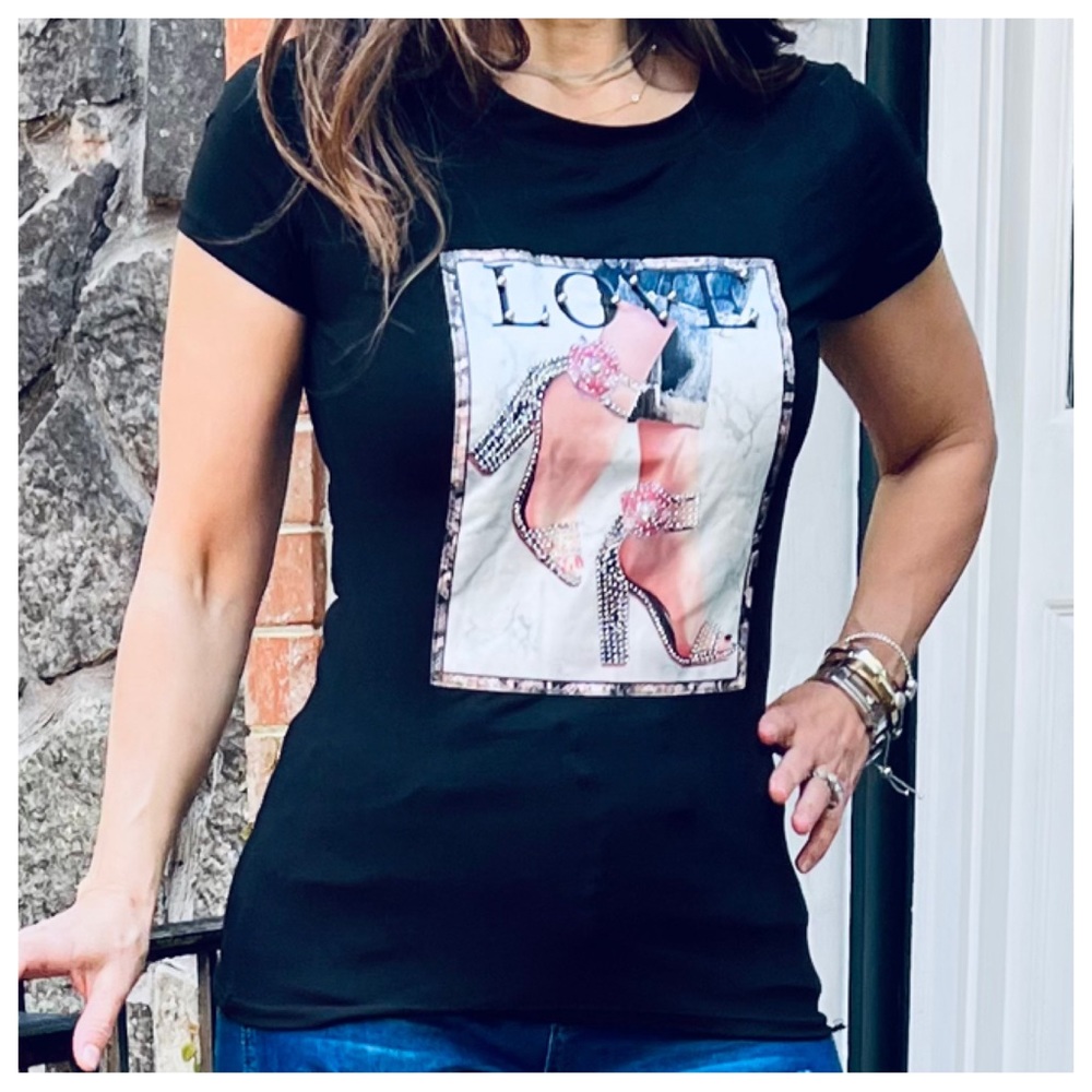 ShopEvelynne Black Graphic Tee with Love Print - Picture 2 of 4
